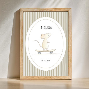 Custom Cute Mouse Nursery Name Date Poster