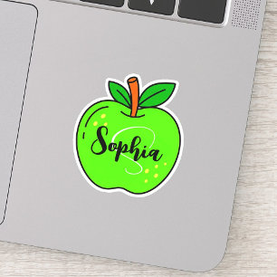 Custom Cute Name & Monogram Green Apple Teacher