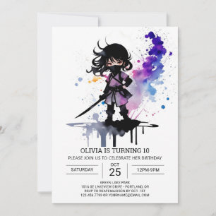 Custom Cute Ninja Girl Birthday Invitation