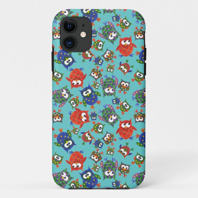 Custom Cute Owls iPhone 5 Case: Red, Blue, Green Case-Mate iPhone Case (Back)