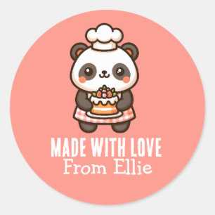 Custom Cute Panda Baker Made with Love Classic Round Sticker