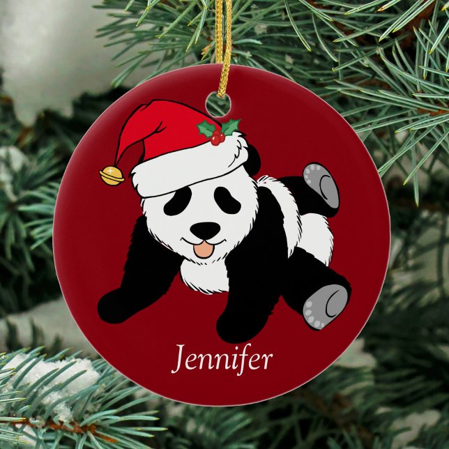 Custom Cute Panda Bear Kids Red Ceramic Tree Decoration (Creator Uploaded)