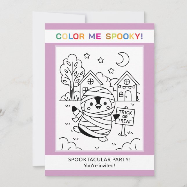 Custom Cute Penguin Halloween Colouring Invitation (Front)