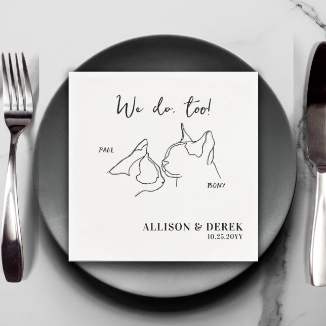 Custom Cute Pet Name Minimalist Cats Pet Wedding  Napkin (Creator Uploaded)