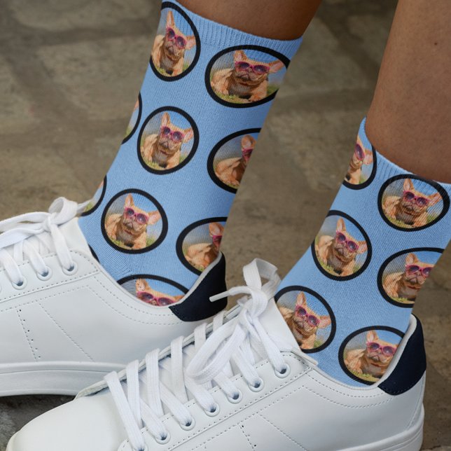 Custom Cute Pet Pattern Blue Personalised Photo  Socks (Creator Uploaded)