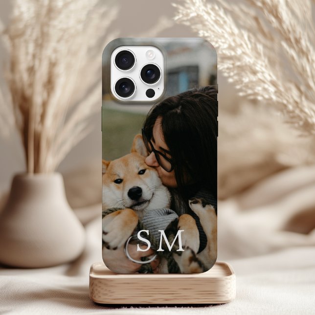 Custom Cute Pet Photo and Monogram Initial iPhone 16 Case (Creator Uploaded)