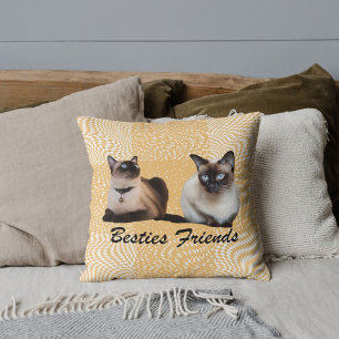 Custom Cute Pet Siamese Cat Photo Beige Chequered  Cushion