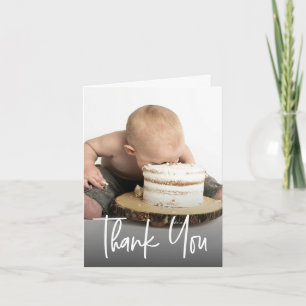 Custom Cute photo handlettering First birthday Thank You Card