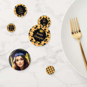 Custom cute photo Script Black & Yellow Graduation Confetti