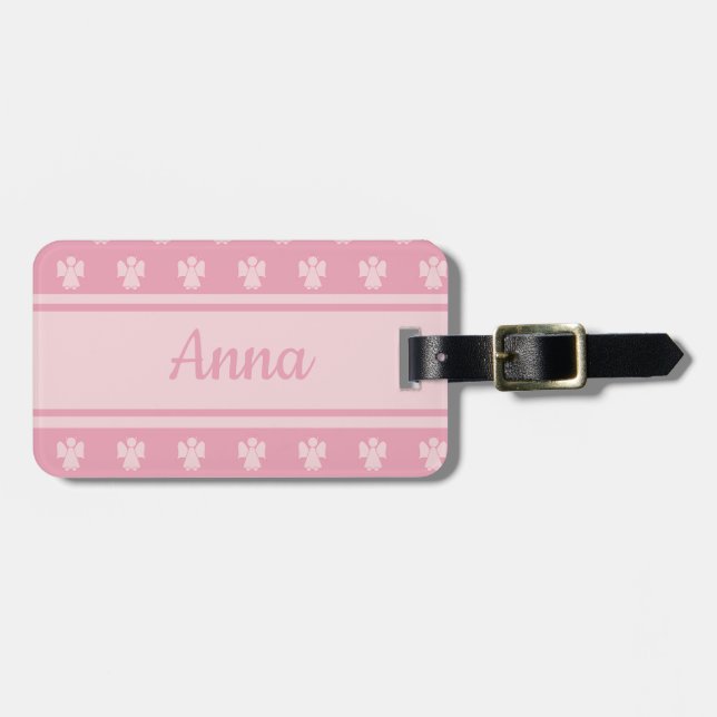 Custom cute pink angel pattern luggage tag (Front Horizontal)