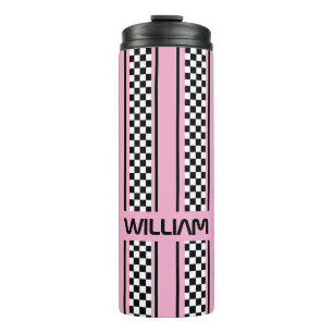 Custom Cute Pink Black Race Sport Stripe Thermal Tumbler