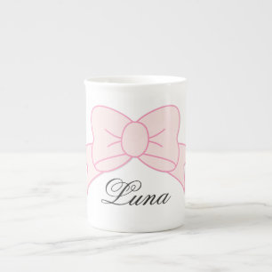Custom Cute Pink Bow Girl Kids Bone China Mug
