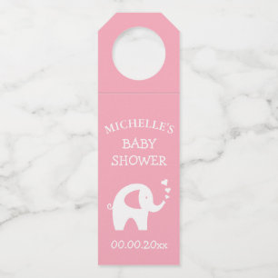 Custom cute pink elephant baby shower party bottle tag
