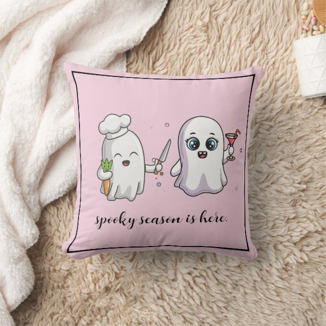 Custom Cute Pink Friendly Ghosts Spooky Season Cushion (Blanket)