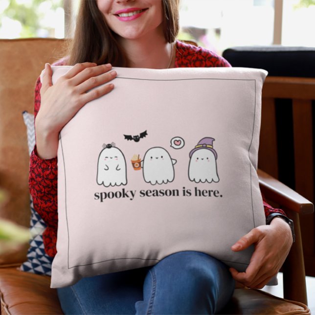 Custom Cute Pink Friendly Ghosts Spooky Season Cushion (Creator Uploaded)