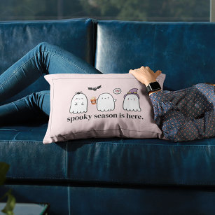 Custom Cute Pink Friendly Ghosts Spooky Season Lumbar Cushion