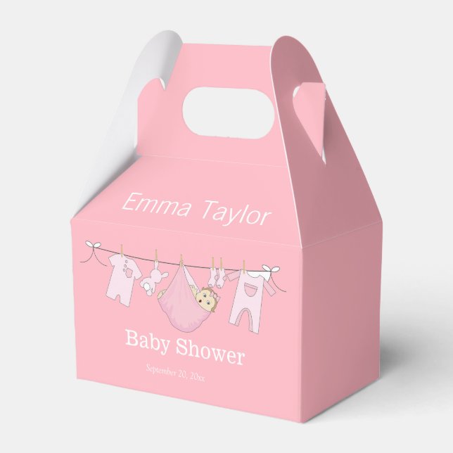 Custom Cute Pink Girl Clothesline Baby Shower  Favour Box (Front Side)