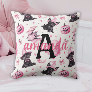 Custom Cute Pink Halloween Pattern With Black Dogs Cushion