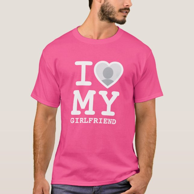 Custom Cute Pink I love my girlfriend photo men's T-Shirt (Front)