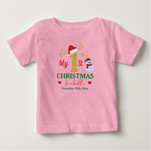 Custom Cute Pink My 1st Christmas Santa Claus Hat Baby T-Shirt