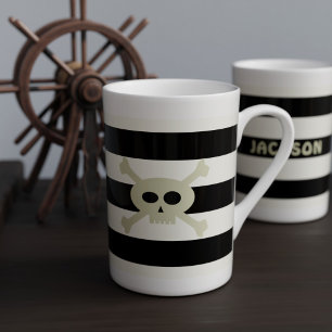 Custom Cute Pirate Skull Stripe Bone China Mug