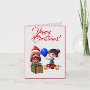 Custom Cute Poodle Dog With Little Girl Xmas Card