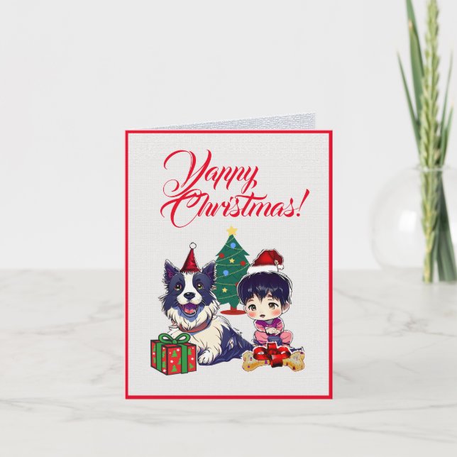 Custom Cute Pug Dog With Little Girl Christmas Card (Front)