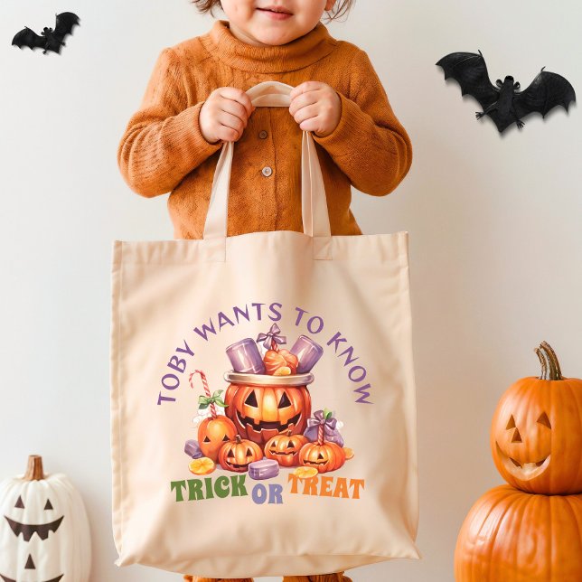 Custom Cute Pumpkin Fun Spooky Halloween Candy Tote Bag (Creator Uploaded)