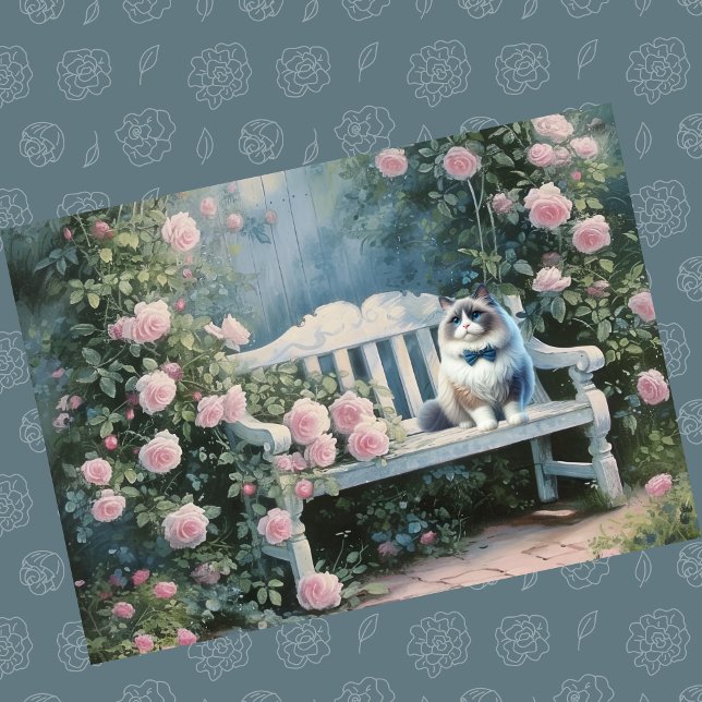 Custom Cute Ragdoll Cat Garden Bench Birthday Card (Creator Uploaded)