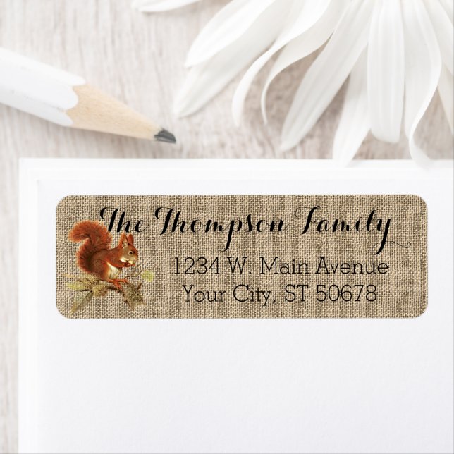 Custom Cute Red Brown Squirrel Faux Jute Burlap (Insitu)