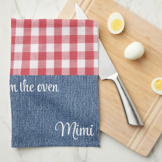 Custom Cute Red & White Check Blue Denim Tea Towel