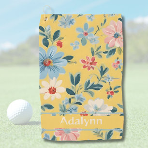 Custom Cute Retro Flower Gifts for Women Golfers Golf Towel