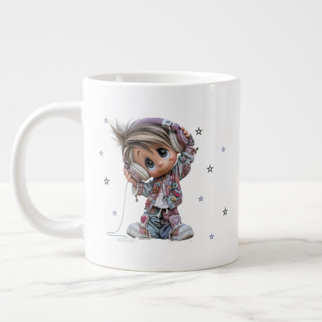 Custom Cute Rockstar Boy Music Large Coffee Mug (Left)