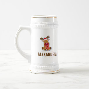 Custom cute Rudolph reindeer Santa Claus Christmas Beer Stein