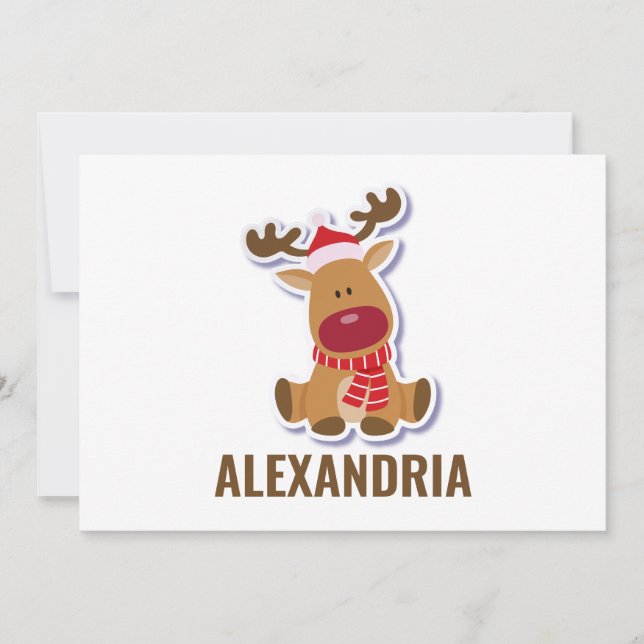 Custom cute Rudolph reindeer Santa Claus Christmas Thank You Card (Front)