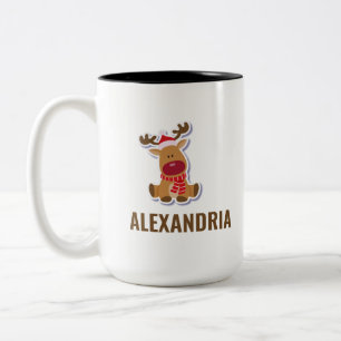 Custom cute Rudolph reindeer Santa Claus Christmas Two-Tone Coffee Mug