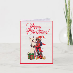 Custom Cute Samoyed Dog With Little Girl Christmas Card