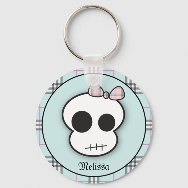 Custom Cute Scary Skull: Teal Key Ring (Front)