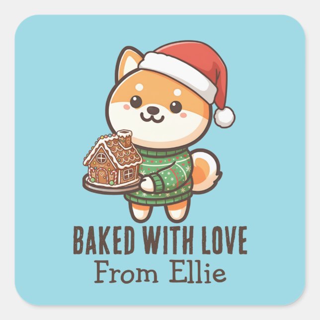 Custom Cute Shiba Inu Christmas Made with Love Square Sticker (Front)