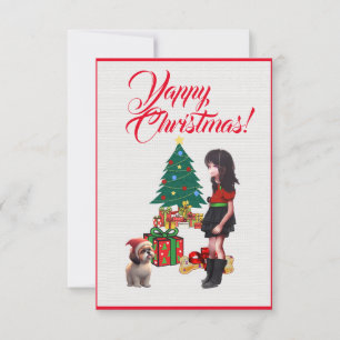 Custom Cute Shih Tzu With  Girl Xmas Card