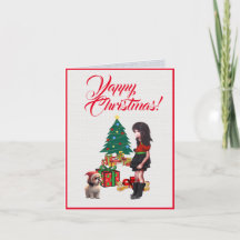 Custom Cute Shih Tzu With Little Girl Christmas