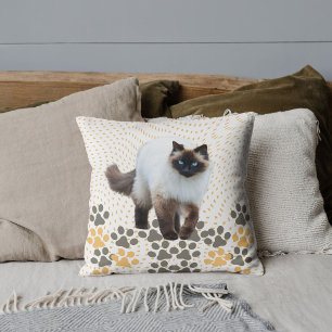 Custom Cute Siamese Cat Photo Cute Paw Beige White Cushion