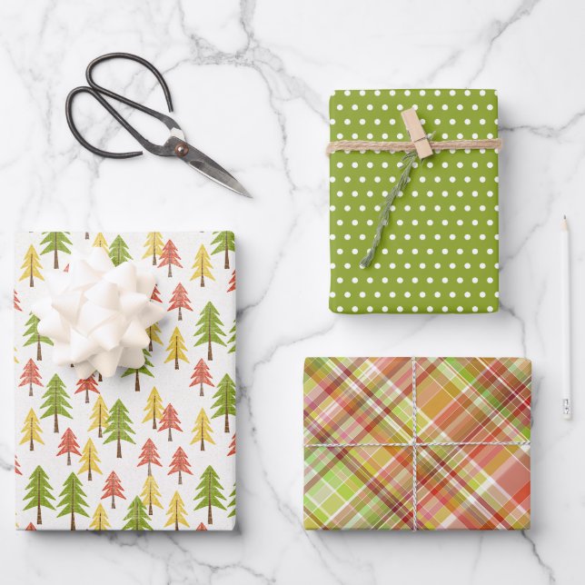 Custom Cute Simple Chic Forest Pine Trees Pattern Wrapping Paper Sheet (Front)