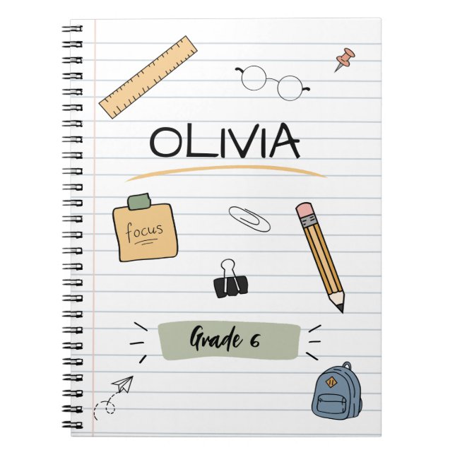 Custom Cute Sketch Doodles Kids Back To School Notebook (Front)