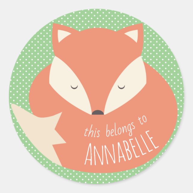 Custom Cute Sleeping Fox Classic Round Sticker (Front)