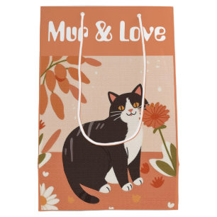 Custom Cute Smiling Cat with Mur & Love Text  Medium Gift Bag