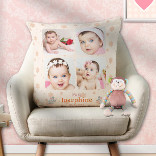 Custom Cute Soft Peach Baby Name Photo Cushion