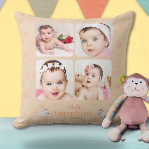 Custom Cute Soft Peach Baby Name Photo Cushion