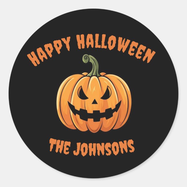 Custom Cute Spooky Pumpkin Happy Halloween  Classic Round Sticker (Front)