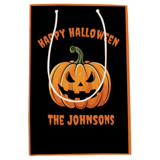 Custom Cute Spooky Pumpkin Happy Halloween  Medium Gift Bag (Front)